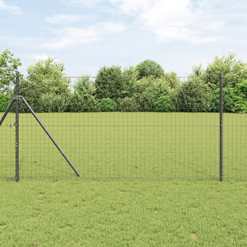 Gecheer Zaunpfosten 12 pcs Grau 160 cm Pulverbeschichteter Stahl Stabile Stahlpfähle für Gartenzäune Landwirtschaft Weidenetze Hühnerdraht Outdoor-Einsatz