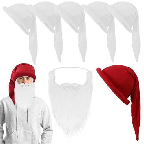 AUNGCSHE Zwergenmütze mit Bart, Erwachsene Zipfelmütze Zwerg, Zwergenmütze, Weihnachtsmütze, Elfenmütze Unisex, Geeignet Lustiges Gruppen Kostüm für Karneval Halloween Weihnachten