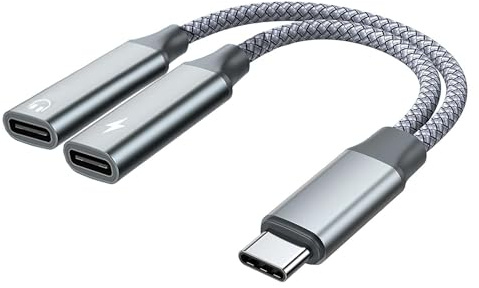 USB C Splitter 2 in 1 Type C Male to Dual USB C Female Adapter Y Splitters Data Power Extension Cable Multifunctional Compatible with iPhone 16 15 Series Laptop Mac Samsung Galaxy iPad Pro Devices