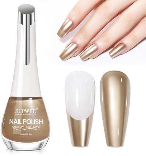 SUPWEE Champagne Gold Chrome Nail Polish, Air Dry Metallic Nail Polish | High Glossy Mirror Nails Polishes Oil-based Nails Art Varnish Manicure DIY Home For Women Girls 16ml