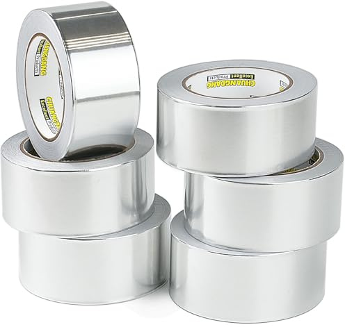 CHUANGDANG Aluminum Foil Tape,6-Pack,2'' x 75 Feet,Silver Metal HVAC Tape,High Temperature Dryer Vent Insulation Tape for Ductwork,Air Ducts,Metal Repair,Heat Resistant