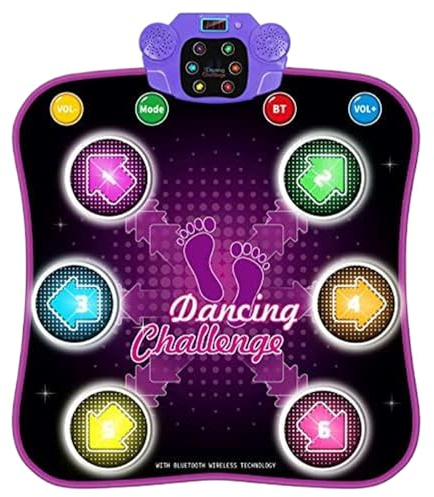 Takingup dansdyna dansmatta för barn 6 tangenter dubbla horn LED digital multiläge BT kompatibel volym justerbar batteridriven 35 x 31,5 tum elektronisk dyna