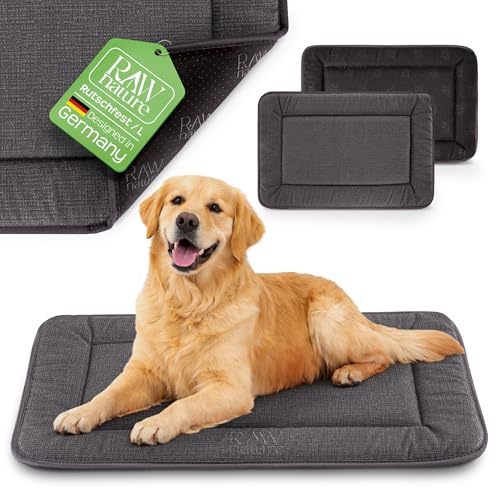 RAW Nature KIVO Hundematte L, 90x65x3cm, Alpengrau, rutschfest | Großzügige Liegefläche für mittelgroße Hunde, Cord-Liegefläche, rutschfest, waschbar bei 30 °C, für Auto & Zuhause