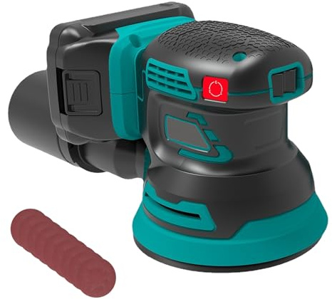 12000rpm Brushless Random Orbital Electric Sander, 125mm Concrete Grinder with 9 Sandpapers, 3 Speed Adjustable, 18V Battery Power, Polishing Grinding, for Construction