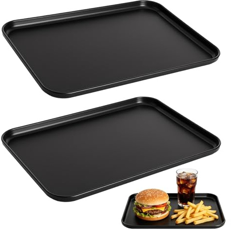 TLDBATICE 2 piezas de bandejas de servir, bandeja de café, bandeja de servir, bandeja pequeña de servir, plástico, bandeja, negro, bandeja rectangular de cocina, servicio, bandeja para cocina, oficina