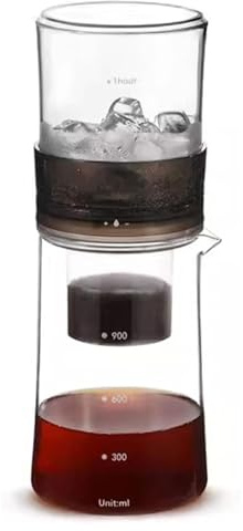Cafetera de goteo con hielo, cafetera de goteo en frío de 600 ml con flujo de agua ajustable por goteo suave, cámara de ajuste integrada, filtro fino de malla 300, for el hogar y la oficina