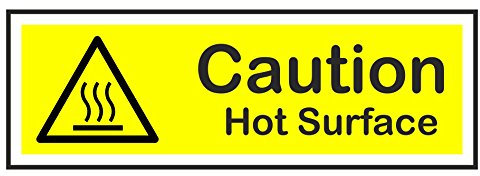 Pack of 2 Caution Hot Surface Warning Self Adhesive Vinyl Stickers Health and Safety Ideal for Bussinesses Each is 150mm by 50mm