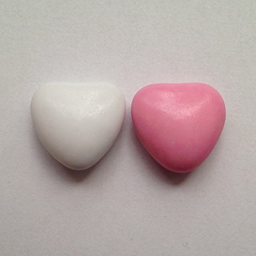 Schokoherzen weiß-rosa 1 kg (ca. 500-550 St.) - Gastgeschenke Hochzeit Bonboniere Candy Bar Give Aways - Herzdragees Schokolinsen Herz Schokodragees Schokoladenherzen - Alternative zu Hochzeitsmandeln