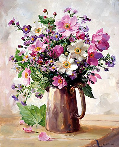 Japanese Anemones in a Silver Jug by Anne Cotterill - Pack of 2 Greeting Cards