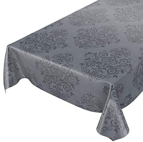 ANRO Wachstuchtischdecke Wachstuch Wachstischdecke Tischdecke abwaschbar Ranken Barock Arabeske Anthrazit 120 x 140cm