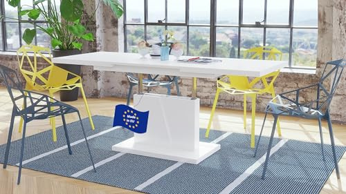 Mazzoni Grand Noir Couchtisch ausziehbar höhenverstellbar 120/180cm in Weiß matt modern vielseitig Wohnzimmertisch Esstisch Beistelltisch Sofatisch platzsparend hochwertig Wohnzimmer