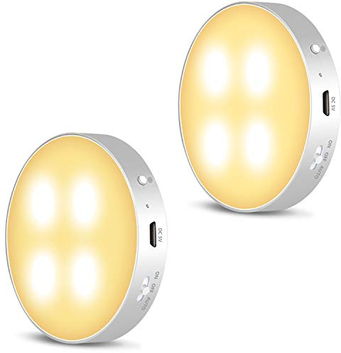 Daffodil LEC022 Motion Sensor Night Light with Magnetic & 3M Stick-On Mount | Rechargeable Wireless Warm White Light with Auto On/Off, 3 Light Modes for Stairs Hallway Cabinet Kitchen Bedroom - 2 Pack