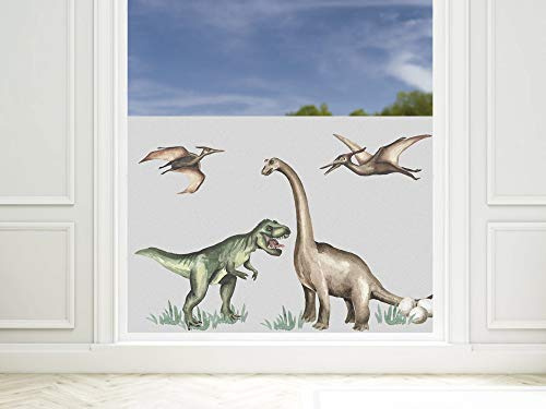 GRAZDesign Fensterfolie Kinderzimmer für Jungen, Sichtschutzfolie Glasfolie mit Motiv Dinosaurier / 80x57cm