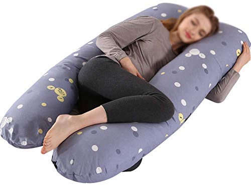 YOUCAI Schwangerschaftskissen Stillkissen U-Förmiges Seitenschläferkissen Für Schwangere Mit Abnehmbar Waschbar Bezug,Baumwolle-Grau2,130x70cm