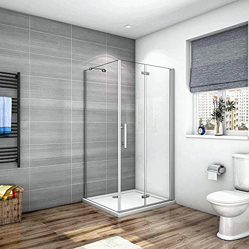 Box Doccia Angolare Alto 195 cm Porta Battente Pieghevole Parete Laterale 110x70 cm Vetro 6 mm Temperato Anticalcare con Barra Stabilizzatrice