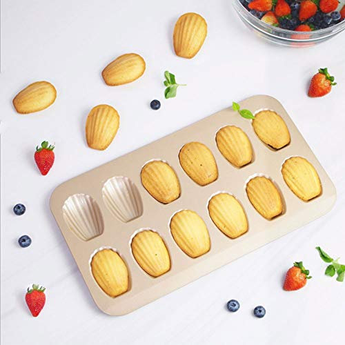 Bandeja Madeleine de acero al carbono, molde antiadherente para galletas, bandeja para 12 tazas