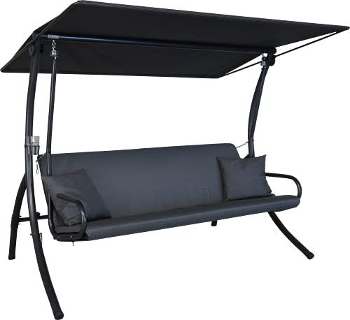 Angerer Freizeitmöbel GmbH Hollywoodschaukel Elegance Zip - Gartenschaukel Made in Germany - Schaukel zum Sitzen, Liegen und Entspannen - mit Bett-Funktion - einfache Montage (Dunkelgrau wetterfest)
