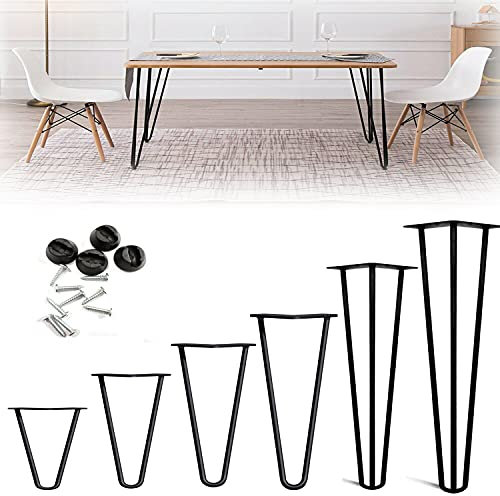 Haarnadel Tischbein 4 x Hairpin Leg Möbelbein Haarnadelbeine Tischfüße aus Metall Tischzubehör DIY für Esstisch Couchtisch Schreibtisch mit Bodenshoner und Schrauben, 30cm Hoch Füße für Möbel, Schwarz