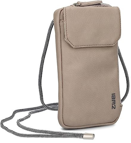 Zwei Handytasche zum Umhängen Mademoiselle.M MP30 Smartphone-Etui & Geldbörse 2-in-1, umlaufender Reißverschluss, längenverstellbarer Riemen, Mini-Handtasche 19 x 10 x 3 cm (Cappuccino)