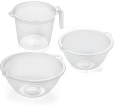 Addis 3 Piece Cooking Set Including 1 Litre and 4 Litre Mixing Bowls and Measuring 2 Litre Jug, Clear
