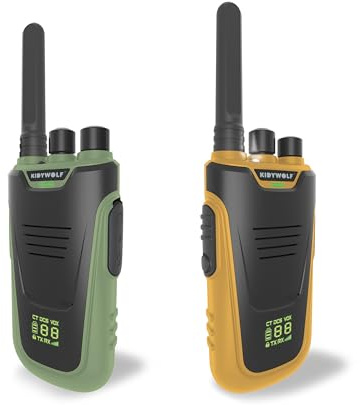 KIDYWOLF - KIDYTALK Vert et Jaune - Talkie-Walkie Enfant Rechargeable 5ans+ | Rechargeable, léger et facile à utiliser, jeu d'aventure en duo à l'extérieur, Portée Jusqu'à 6 km