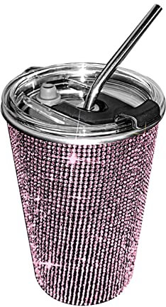 iSpchen tasse isotherme, tasse à café tasse à café bling bling tasse de voyage muggo cup Mugs et tasses isothermes avec couvercle tasse isolante de 20 onces tasse pour enfants avec paille Rose