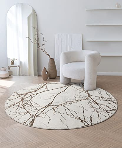 the carpet Mila Teppich – moderner Kurzflor Wohnzimmerteppich mit 3D Hoch-Tief-Effekt, Glanzeffekt & weicher Oberfläche, Fußbodenheizung geeignet, Blitz Effekt, Creme Gold, 200 cm Rund