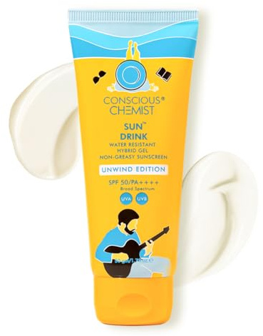 Conscious Chemist® Sun Drink Hybrid SPF 50 PA++++ Sunscreen Unwind Edition | Water Resistant , Ceramides & Milk Thistle Extract | UVA/UVB Protection | All Skin Type | No White Cast | Cruelty Free | 50g