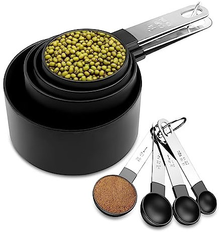 Fousenuk 8 Stück Messlöffel Set, Messbecher Set Edelstahl für Messen Flüssigkeiten und Feststoffe mit 4 Measuring Cups und 4 Löffel, Messwerkzeug von Küchen, Dosierlöffel für Backmessen