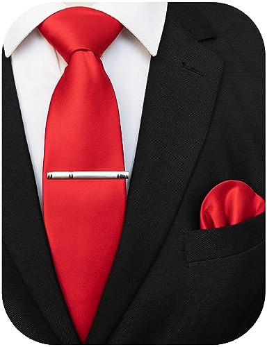 JEMYGINS Herren Krawatte mit Matte Oberfläche inklusive Einstecktuch und Krawattenklammer Set