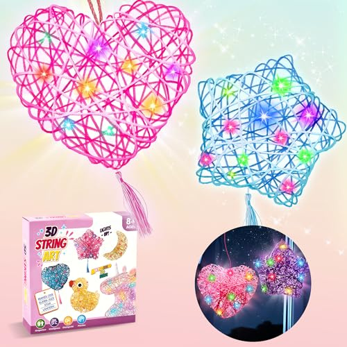 ROHSCE Leuchtendes 3D-Schnurkunst-Kit für Kinder, DIY-Schnurkunst-Herzen-Laternen-Kit, Mehrfarbige LED-Lampen Kunst- und Bastelset für Mädchen im Alter von 8-12 Jahren