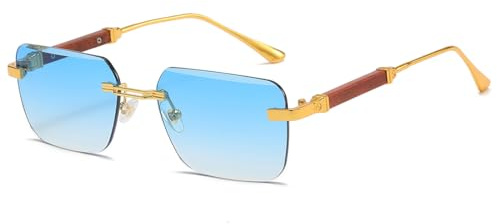 kachawoo Holz-ähnliche Beine Sonnenbrille Randlose rahmenlose Sonnenschirme Metall Quadrat Sonnenbrille für Männer Frauen Eyewear UV400 Linse