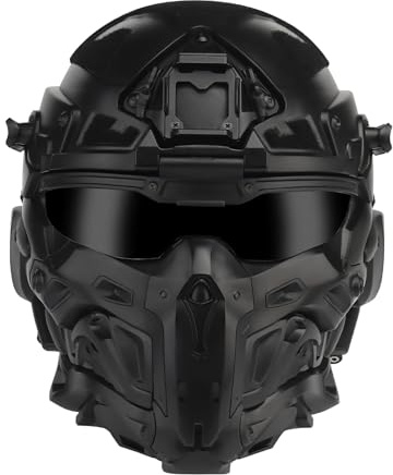 Willbebest Tactical Airsoft Helmet, Black High-end Paintball Full Face Mask Built-in HD Headset with 2 Pairs Goggles and Built-in Anti-Fog Fan for Outdoor CS Games, Hunting Gear (Full Face Helmet #1)
