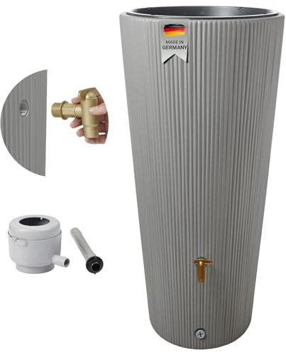 4rain Vaso 2in1 Decor Regentonne 220 Liter zinkgrau inkl. Kunststoff-Auslaufhahn und Fallrohranschluss - Regenfass, Regenwassersammler, Regenwassertonne, Wasserfass, Regenwassertank, Wassertank