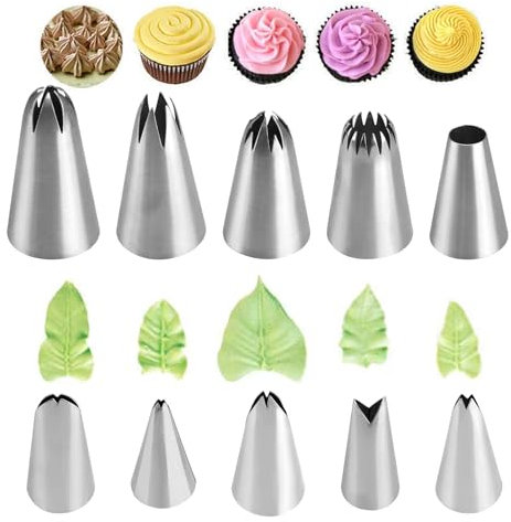 GeRRiT Spritztüllen Set Profi, 10 Stück Dekorationsdüsen, Tüllen für Spritzbeutel, Edelstahl Gebäck Dekorationsdüsen für Zarte Desserts, Cupcakes und Kekse