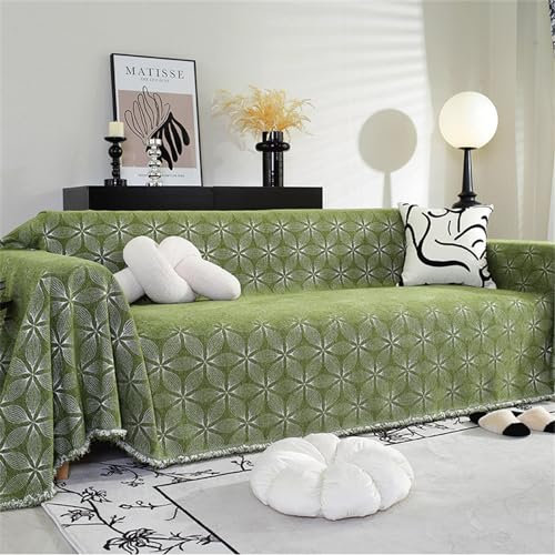 FANSU Sofabezug L Form 1 2 3 4 Sitzer Sofaüberwurf Decke Ecksofa Retro Geometrie Universelle rutschfeste Couch Bezug Sofaschoner Sofa Decken Couch Überwürf Einteiliger Sofabezug (Grün,180x420cm)
