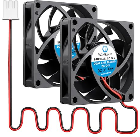 WINSINN 70mm 24V Fan - Dual Ball Bearing 4500 RPM 7015 Cooling Fan Replacement for 3D Printers/Industrial Equipment, 30cm Cable with XH2.54-2PIN, Brushless 70x15mm (2Pcs)
