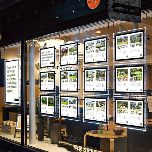 HKSIGN Cadre photo avec rétroéclairage LED A3 en acrylique, panneau photo pour magasin immobilier, signalétique de magasin (horizontal, lot de 3 A3 par ligne)