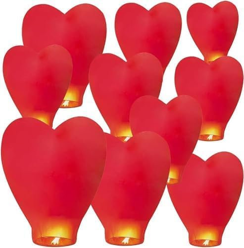 White Chinese Sky Lanterns, 10 Pack, Large Paper Lanterns for Weddings, Birthday, Memorial, Christmas (Red)