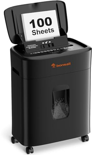 Bonsaii 100 Blatt Aktenvernichter mit Automatischer Zuführung, Mikroschnitt Schredder Aktenvernichter P4 mit Anti-Stau, Bis zu 30-Minuten-Dauerbetrieb, 16L-Behälter, für zu Hause und im Büro, C231-D