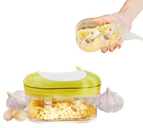 Food Chopper Manual Garlic Mincer Onion Vegetable Chopper Easy to Hand Push Garlic Cutter Portable Small Food Processor for Chili Peppers Fruits Household Kitchen