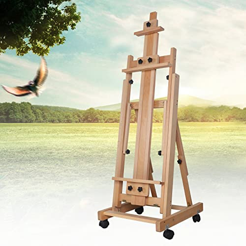 Caballete ajustable con marco en H para pintura al óleo y bocetos, caballete de estudio de madera de haya roja con control de inclinación, altura de 56.3 a 92.4 pulgadas, plegable y portátil, perfecto