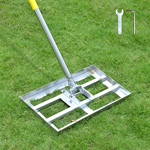Plutohiker Rastrello livellatore per prato, 1,8 m, 40,6 x 25,4 cm, resistente, strumento di livellamento per livellare il prato, con manico in acciaio inox, per cortile, giardino, campo da golf,