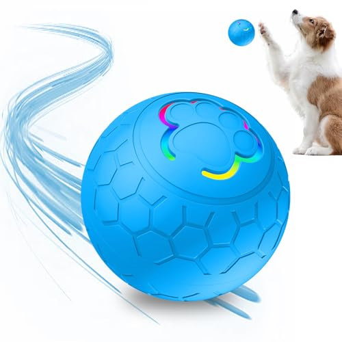 FUXNGZI 2025 Neu Interaktives Hundespielzeug Ball, Elektrisch, Unzerstörbar, Smart Automatisch Rollender Ball für Katzen und Hunde (Blau)