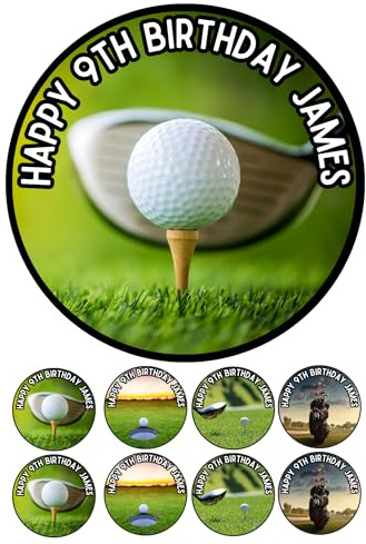 Edible 7 round Golf Personalised cake topper and 8 x 2 cupcake toppers Premium icing paper - roulette