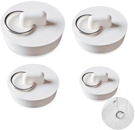 4 PCS Sink Plug Replacement, Bath Plug Replacement, Kitchen Sink Plug, Sink Plugs, Bath Plugs, White Drain Stopper, Rubber Sink Plug, For Bathtub Kitchen and Bathroom (4 Sizes)