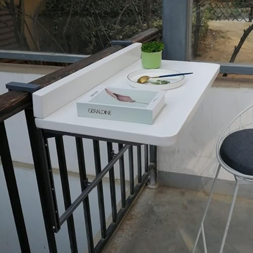 EPANO LXXW Balkon-Stehtisch für Geländer Klappbarer Balkongeländer-Hängetisch, Klapptisch for Balkondeck, Klappbarer Beistelltisch for den Außenbereich Balkon-Hängetisch(Bianco)