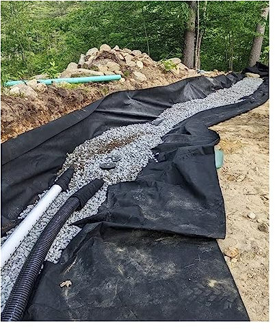 Tissu géotextile non tissé pour canalisations - 141,7 g - Barrière anti-mauvaises herbes - Stabilisateur de sol - Perméable à l'eau - Noir - 1,5 m x 75 m - Idéal pour murs de soutènement et allées.