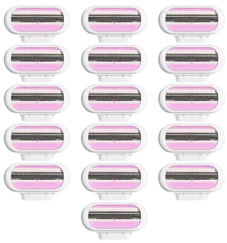 16 Stück Rasierklingen Damen, Smooth Ersatzklingen Damenrasierer Set mit Feuchtigkeitsspendenden Schutzkissen, Rasierklingen Rasierer Frauen für Empfindliche Haut und Intimbereich (Rosa)