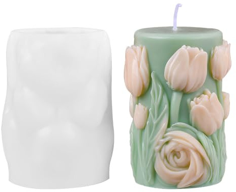 Moule a Bougie Cylindrique,Moules a Bougie Tulipe en Silicone 3D,Moules a Bougies Piliers pour la Fabrication de Bougies en Cire,Savons,Artisanat,Décoration de Gâteau Fondant
